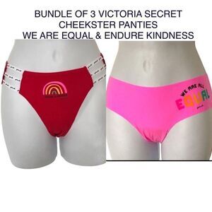 Victoria's Secret Pink & Red 3 Pack Stretch No Show Low Rise Bikini Panties Sz M